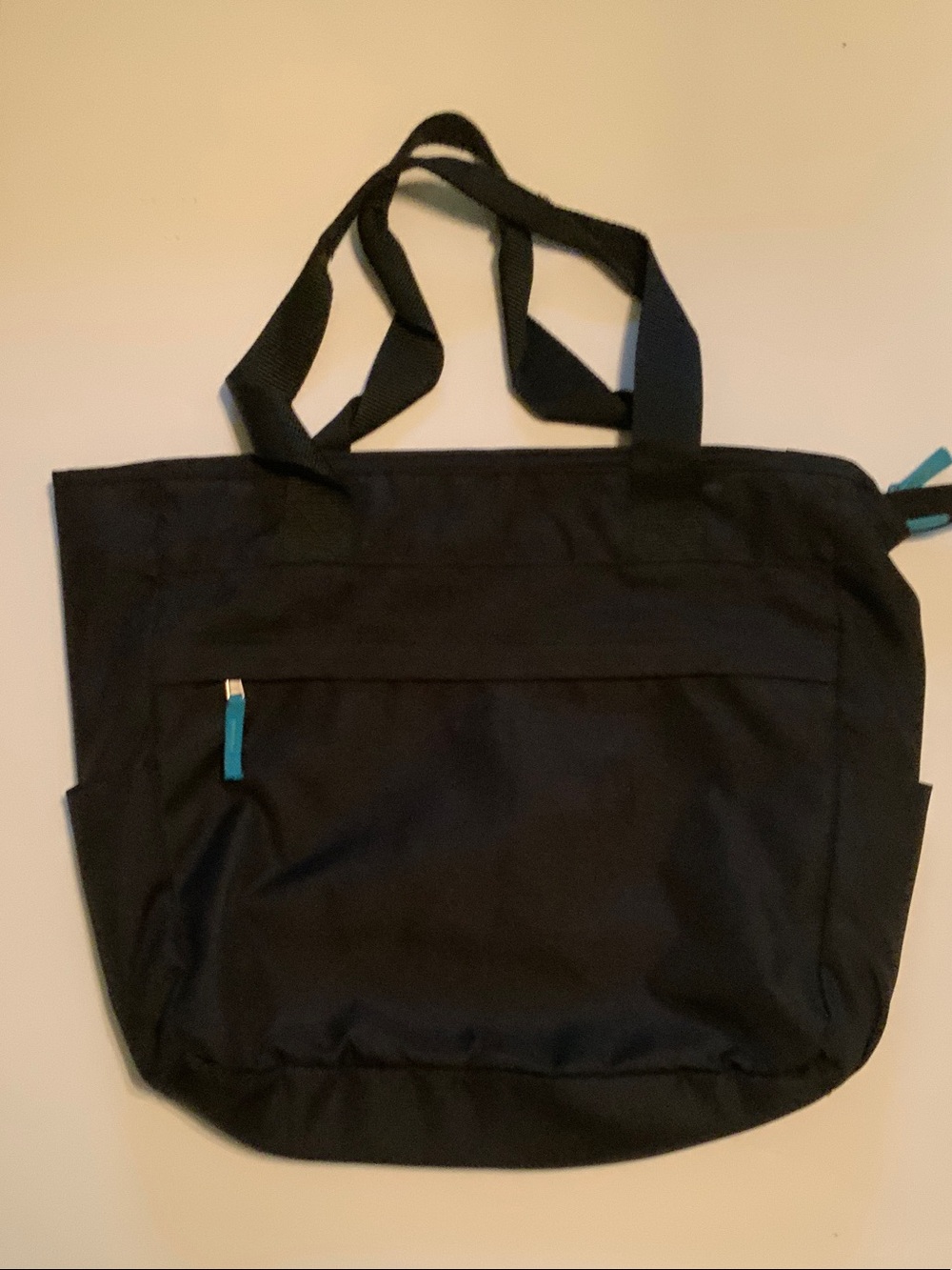 Pottery Barn Teen Black Tote with Teal Zipper Accent